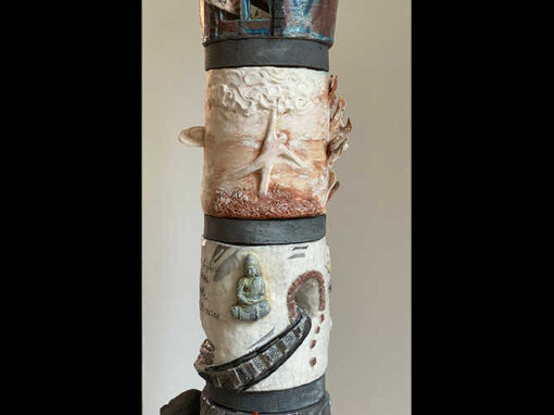 “Totem” (particolari) – 2016 Ceramica Raku – 170X27X27 cm