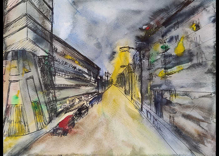 “VIA SAVONA_NOTTURNO” – China e acquerello – Libro d’artista, 16 x 24 cm